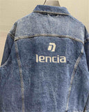 Spray Painted Jacket Autumn and Winter Washed Worn Ripped Denim Jacket