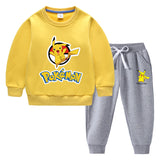 Children Pokemon Pikachu Hoodie & Pant Set Fleece Lined Padded Warm Keeping Winter Clothes Sweatershirt Suit