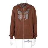 Rrr123 Hoodie Butterfly Rhinestone Hooded Sweater