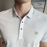 Men Short Sleeve T-shirt Slim-Fitting Simple Embroidered Lapel T-shirt