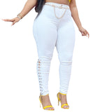 Women Plus Size Jeans High Waist Slim-Fit Lace Up Denim Skinny Pants