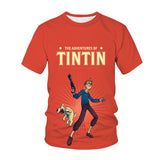 Cricket T Shirt Summer Men's round Neck Adventure Tintin Short Sleeve T-shirt 3D Digital Printing