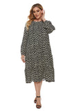 Women Plus Size Midi Dresses Printed Long Sleeve Dress