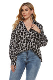 Women Plus Size Tops Leopard-Print Long-Sleeved Shirt