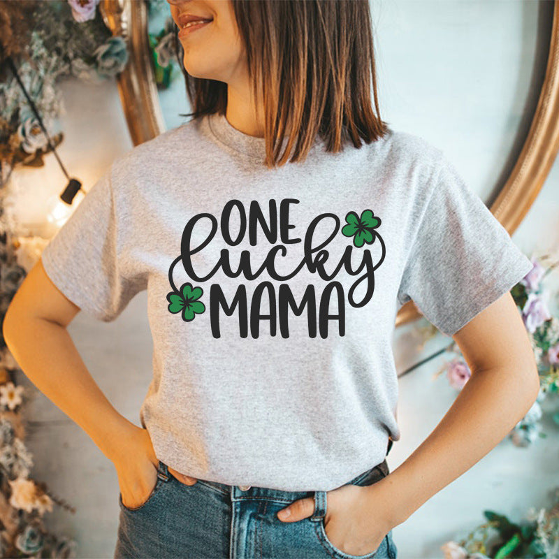 Boy Mama T Shirts Clover Lucky Mama Printed Short Sleeve T-shirt
