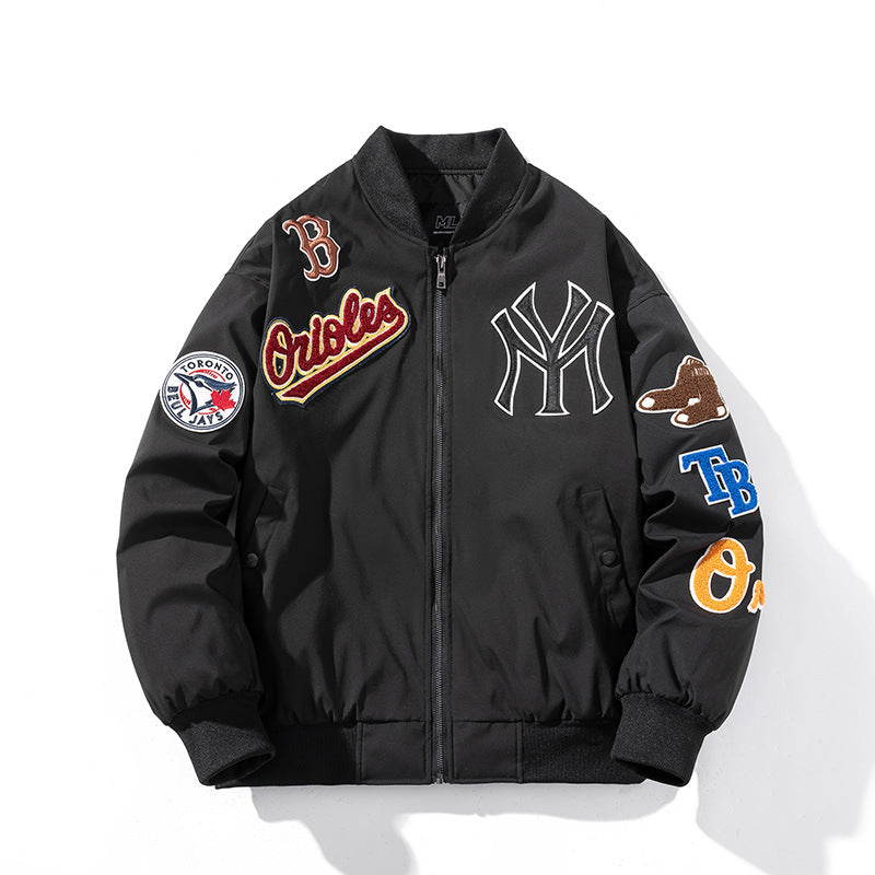 New York NYC Varsity Jacket Embroidered Baseball Uniform Stand Collar Jacket