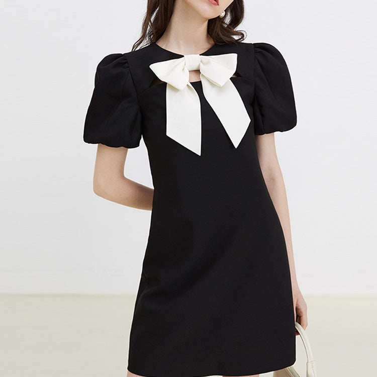 Black and White Dress Summer Black Bow Dress