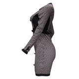 Women Dress Winter Vintage Slim-Fit Contrast Colors Cardigan Printed Dress