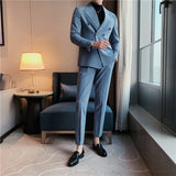 Double Brewed Seersucker Suit Spring New Men's Suit Slim Striped Suit
