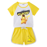 Children Pokemon Pikachu Tshirts & Shorts Short-Sleeved T-shirt Shorts Two-Piece Sports Neutral
