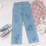 Anime Print Jeans Denim Pants Jeans Baggy Straight Trousers for men Clothing