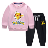 Children Pokemon Pikachu Hoodie & Pant Set Fleece Lined Padded Warm Keeping Winter Clothes Sweatershirt Suit