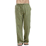 Linen Pants Straight Leg Pants Drawstring Lightweight Elastic Beach Pants Men's Casual Trousers with Pockets