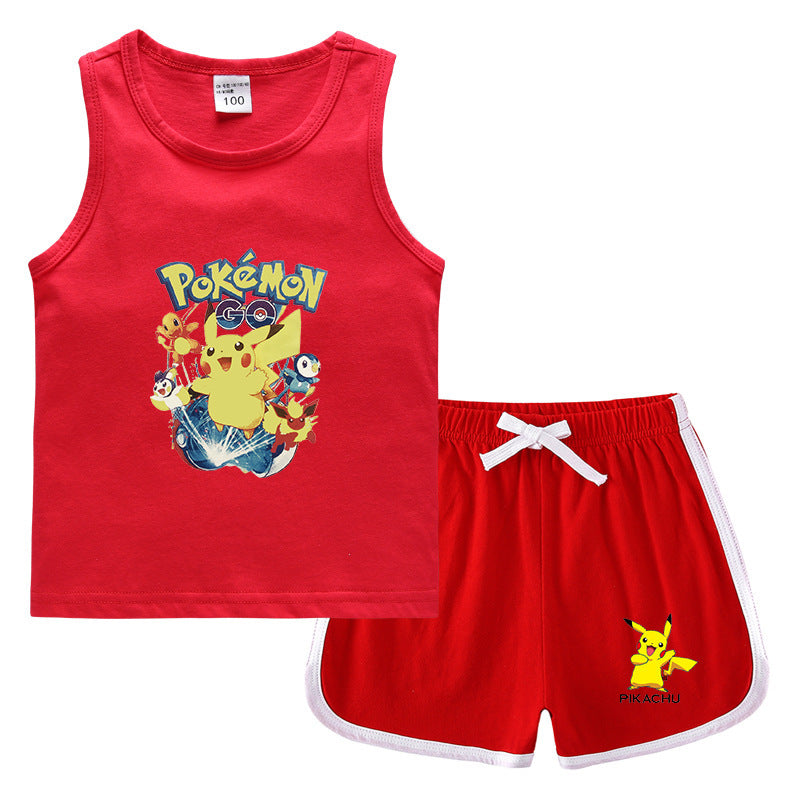Children Pokemon Pikachu Tshirts & Shorts Casual Sports Sweat-Absorbent Suit Neutral