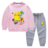 Children Pokemon Pikachu Hoodie & Pant Set Two-Piece Solid Color Baby Cotton Sweater Set
