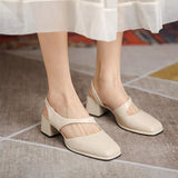Nude Block Heel Sandals Simple Thick Heel Shoes
