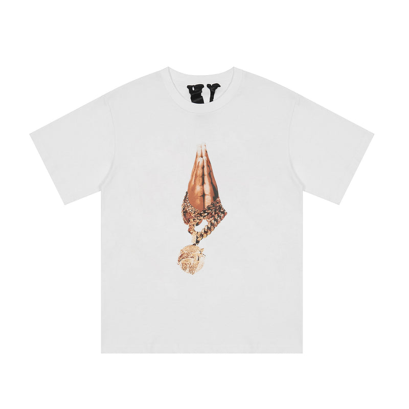 Pop Smoke Vlone King of New York T Shirt Palm Necklace Big V Printed T-shirt
