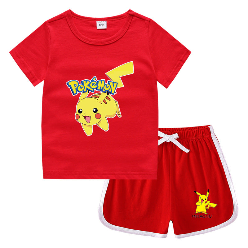 Children Pokemon Pikachu Tshirts & Shorts Leisure Sports Suction Suit Neutral