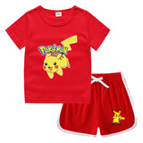 Children Pokemon Pikachu Tshirts & Shorts Leisure Sports Suction Suit Neutral