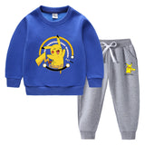Children Pokemon Pikachu Hoodie & Pant Set Fleece Lined Padded Warm Keeping Winter Clothes Sweatershirt Suit