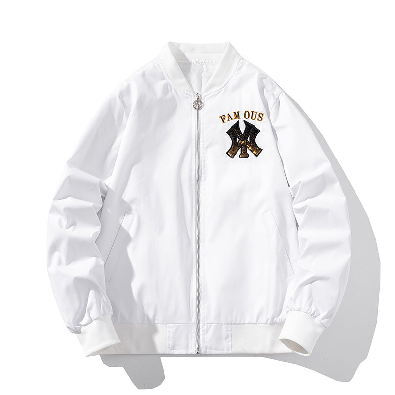 New York NYC Varsity Jacket Stand Collar Jacket Baseball Uniform Sequined Embroidered Jacket