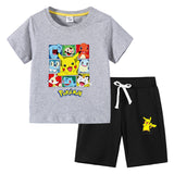 Children Pokemon Pikachu Tshirts & Shorts round Neck Half Sleeve T-shirt Suit Cotton Two-Piece Suit