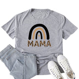 Boy Mama T Shirt Mama Leopard Print Rainbow Pattern Printed T-shirt