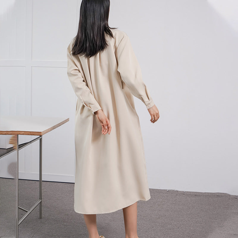 Work Dresses for Teachers Long Sleeve Loose Dress Long Skirt Women's Belt