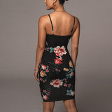 Women Summer Dresses Midi Dress Sexy Print Backless Strap Hip-Wrapped Mid-Length Skirt Dress for Women
