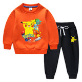 Children Pokemon Pikachu Hoodie & Pant Set Fleece Lined Padded Warm Keeping Winter Clothes Sweatershirt Suit