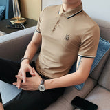 Men Short Sleeve T-Shirt Letter Embroidered Polo Shirt