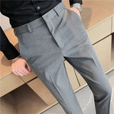 Men Trousers Simple Embroidered Solid Color Casual Suit Pants