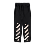 Off White Winter Pants Early Autumn Off Yellow Rubber Strip Printed Terry Casual Trousers for Men and Women