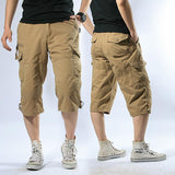 Men's Capris Pants below the Knee Shorts Summer Cargo Pants plus Size Shorts Men's Outdoor Casual Cotton Cropped Pants Men
