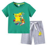 Children Pokemon Pikachu Tshirts & Shorts Short Sleeve Shorts Suit Leisure Sports Neutral