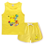 Children Pokemon Pikachu Tshirts & Shorts Casual Sports Sweat-Absorbent Suit Neutral