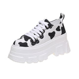 Cow Print Hey Dude Shoes Cow Pattern Canvas Shoes Women's Lace-up Height Increasing Insole Casual Sneakers