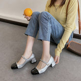 Nude Pumps Block Heel Mary Jane Shoes Chunky Heel Shoes