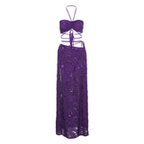 Women Top & Skirt 2 Piece Set Spring/Summer Backless Underwaist Sexy Slit Skirt Suit