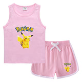 Children Pokemon Pikachu Tshirts & Shorts Casual Sports Sweat-Absorbent Suit Neutral