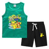 Children Pokemon Pikachu Tshirts & Shorts Summer Vest Middle Pants Sports Casual Thin Two Pieces