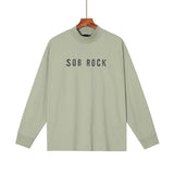 Fog Sob Rock Hoodie Letter Half Turtleneck Men's and Women's Loose Fog Long Sleeve T-shirt