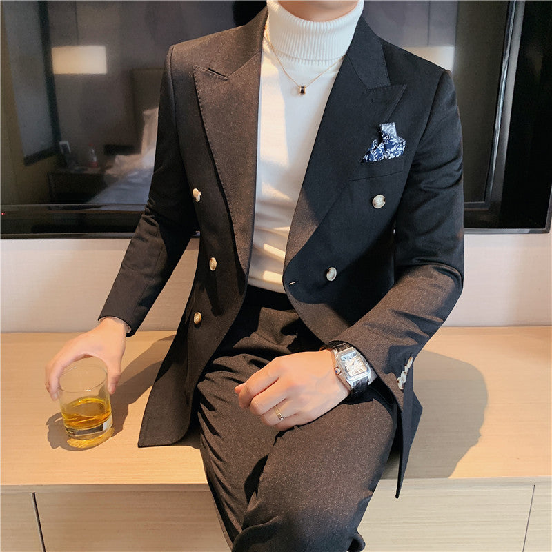 Double Brewed Seersucker Suit Men's Casual Two-Piece Suit Slim Fit