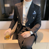 Double Brewed Seersucker Suit Men's Casual Two-Piece Suit Slim Fit