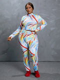 Women Plus Size Co-Ords Printed Long Sleeve Casual Fashion Two-Piece Suit