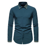 Men's Shirts Autumn Men's Color Matching Fashionable Embroidered Long-Sleeved Shirt