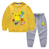 Children Pokemon Pikachu Hoodie & Pant Set Two-Piece Solid Color Baby Cotton Sweater Set