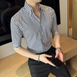 Men Shirts Stripes Half Sleeve Shirt
