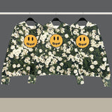 Smiley Face Hoodie Drew Floral Sweater Casual Loose Rose Hoodie