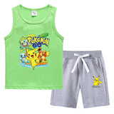 Children Pokemon Pikachu Tshirts & Shorts Summer Vest Middle Pants Sports Casual Thin Two Pieces